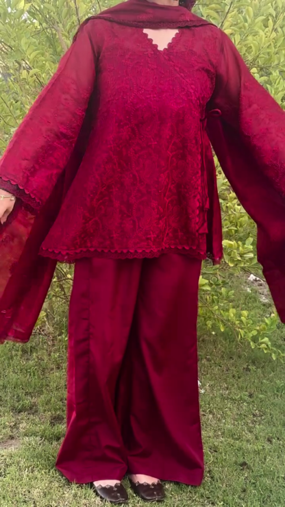 Red Embroidered Kurta Set with Straight Pants