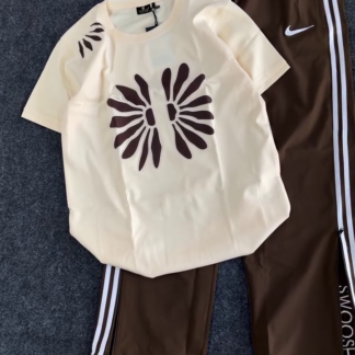 Graphic Tee and Striped Track Pants Athleisure Set