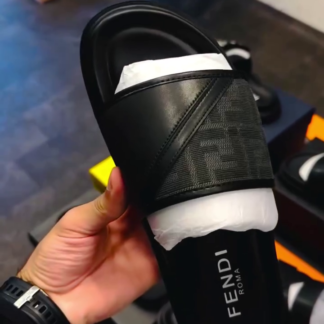 Men's Black Slide Sandals with Textured Strap