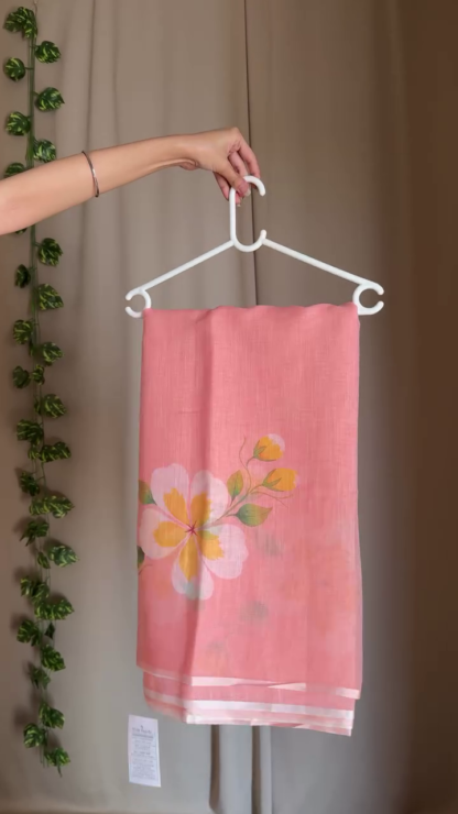 Floral Printed Soft Cotton Saree, Assorted Colours