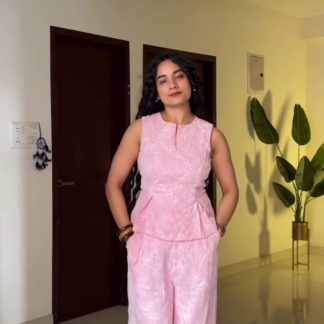 Pastel Pink Sleeveless Top and Wide-Leg Pants Co-ord