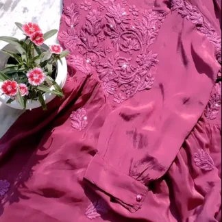 Candy Pink Straight Kurti with Floral Embroidery