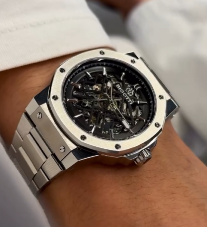 Skeleton Dial Automatic Watch in Stainless Steel