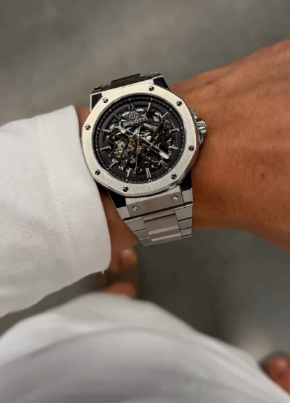 Skeleton Dial Automatic Watch in Stainless Steel