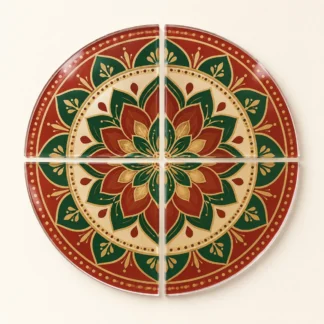 Four acrylic rangoli quadrants forming a circular floral design