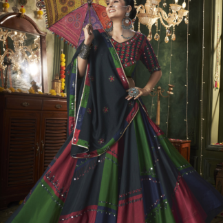 Multicolour Thread and Mirror Embellished Muslin Cotton Lehenga Set