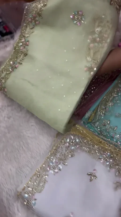 Organza Silk Saree with Hand Embroidery, Assorted Colours