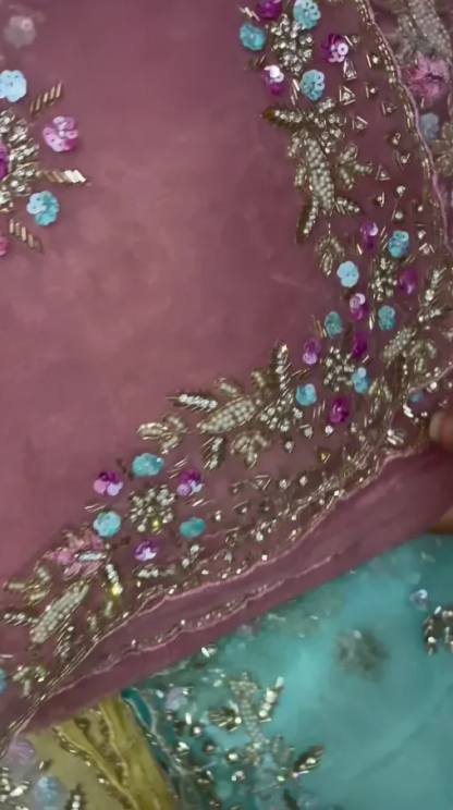 Organza Silk Saree with Hand Embroidery, Assorted Colours
