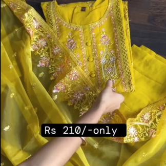 Yellow Karachi Suit with Golden Embroidery and Dupatta