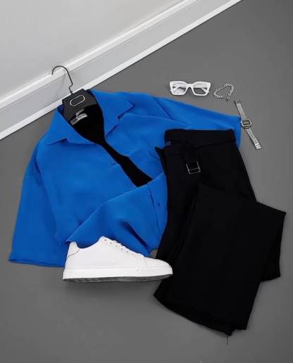 Men's Relaxed Shirt and Trousers Combo, Assorted Colours
