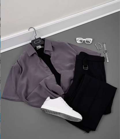Men's Relaxed Shirt and Trousers Combo, Assorted Colours