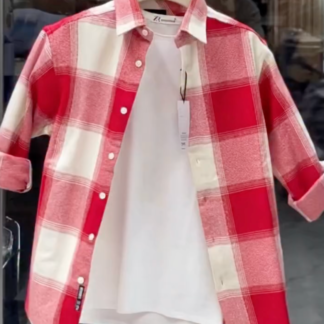 Red and White Check Overshirt with White T-Shirt