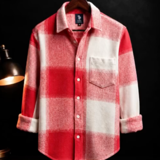 Men's Red and White Buffalo Check Flannel Shirt