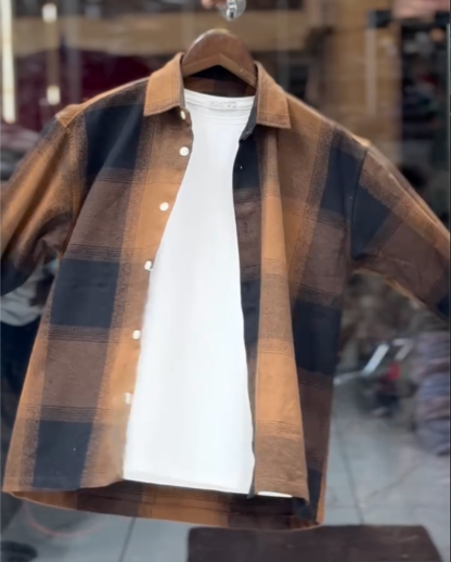 Men's Check Oversized Shirt, Cotton Blend, Assorted Colours