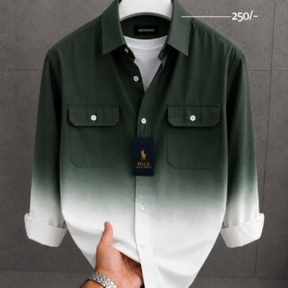 Men's Olive to White Ombre Shirt (Cotton Blend)