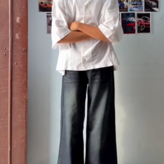 Boys' White Cuban Collar Shirt and Black Wide-Leg Trousers Set