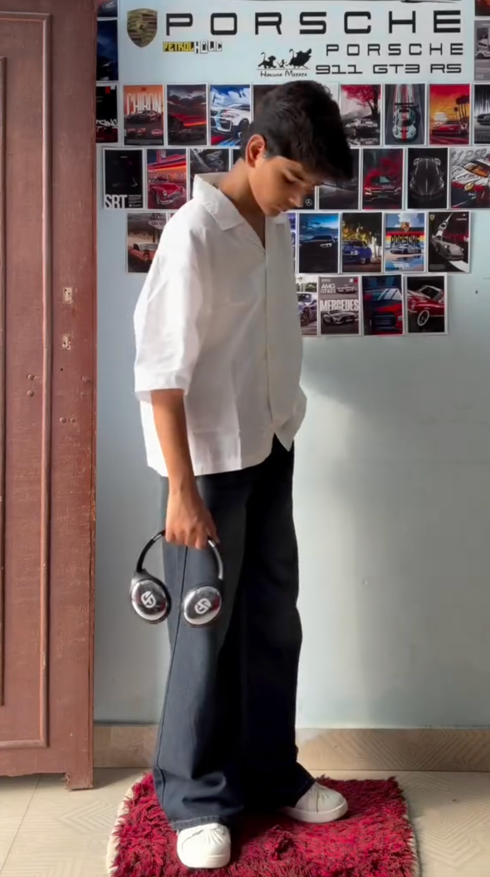 Boys' White Cuban Collar Shirt and Black Wide-Leg Trousers Set - Image 3