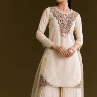 Bridal Bliss Ivory Georgette Kurta Set for Haldi and Mehendi