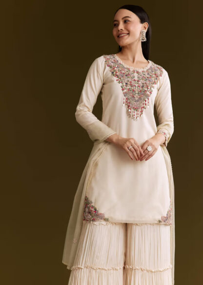 Bridal Bliss Ivory Georgette Kurta Set for Haldi and Mehendi