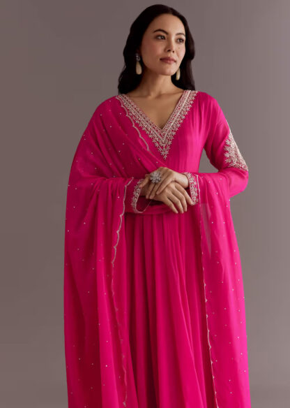 Fuchsia Pink Kurta Set with Zari-Touch Dupatta