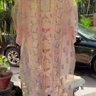 Blush Pink Georgette Suit Set with Gota Patti Jaal and Koti