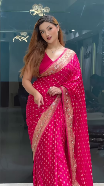 Zari Brocade Silk Saree with Ethnic Motifs and Blouse Piece