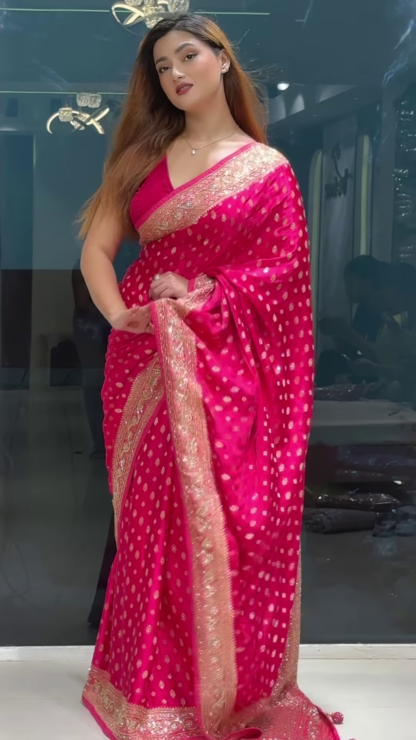 Zari Brocade Silk Saree with Ethnic Motifs and Blouse Piece