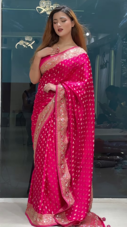 Zari Brocade Silk Saree with Ethnic Motifs and Blouse Piece