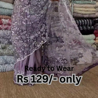 Purple Net Saree with Sequin and Thread Embroidery