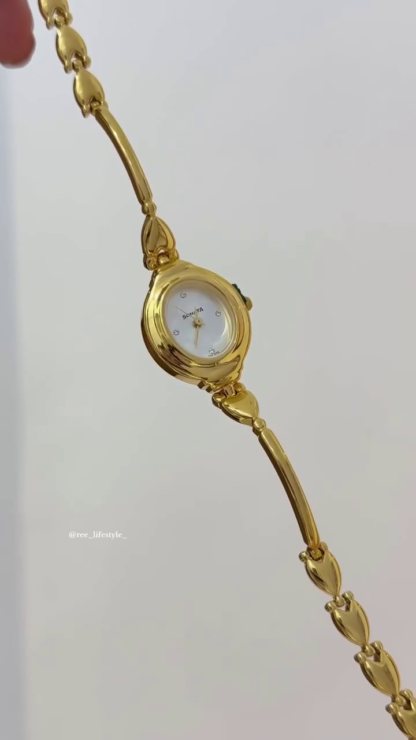 Gold-Tone Oval Dial Watch and Bracelet Set for Women