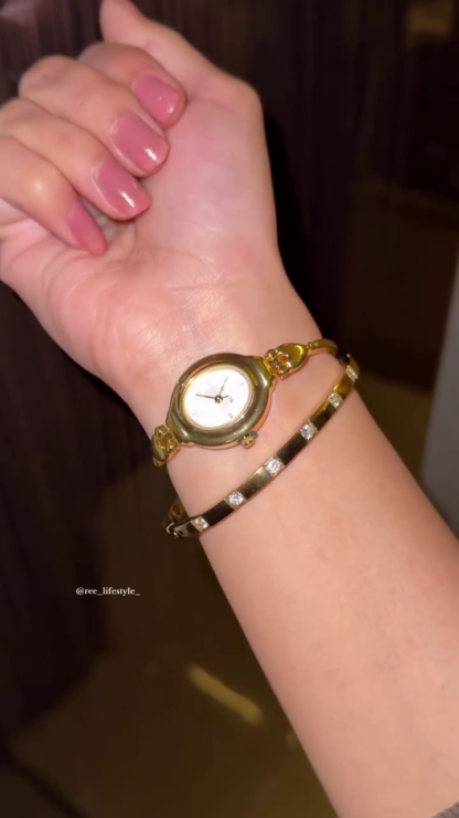 Gold-Tone Oval Dial Watch and Bracelet Set for Women