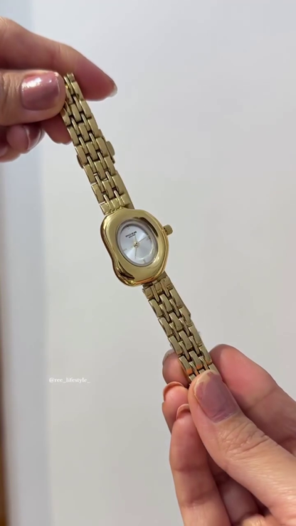 Gold-Tone Oval Dial Watch and Bracelet Set for Women