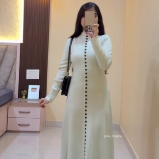 Button-Down Knit Maxi Dress with High Neck