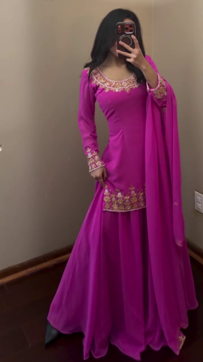 Embroidered Anarkali Suit Set with Dupatta, Orchid Pink or Sky Blue