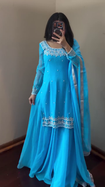 Embroidered Anarkali Suit Set with Dupatta, Orchid Pink or Sky Blue
