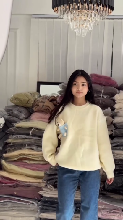 Teddy Pocket Knit Sweater with Round Neck