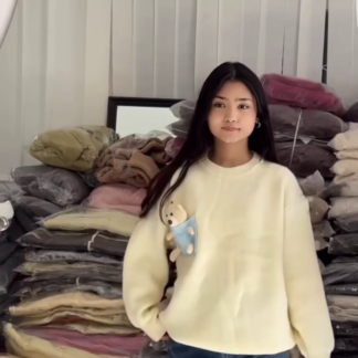 Teddy Pocket Knit Sweater with Round Neck