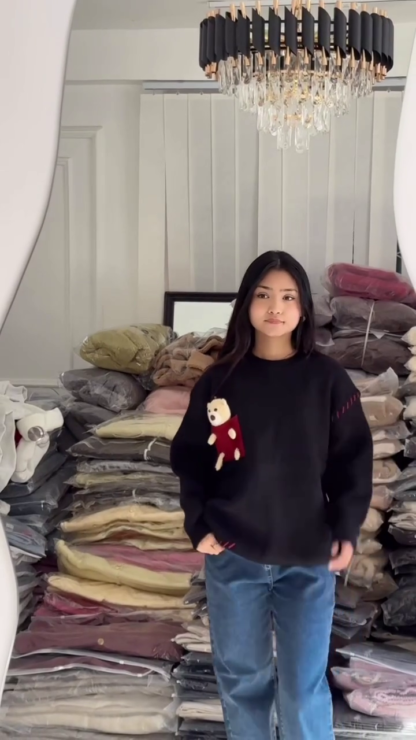 Teddy Pocket Knit Sweater with Round Neck