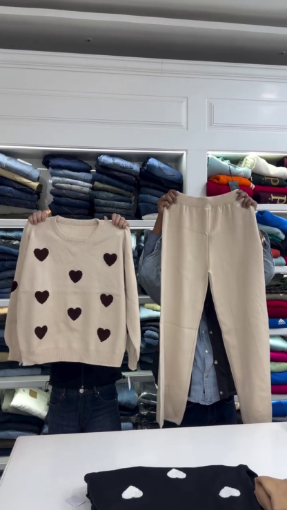 Heart Motif Knit Sweater and Trousers Co-ord, Assorted Colours