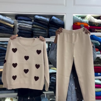 Heart Motif Knit Sweater and Trousers Co-ord Set