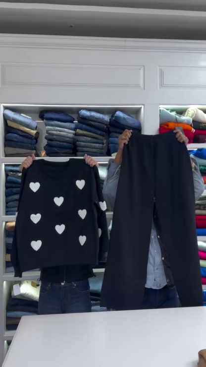 Heart Motif Knit Sweater and Trousers Co-ord, Assorted Colours