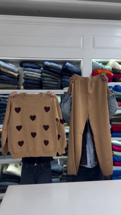 Heart Motif Knit Sweater and Trousers Co-ord, Assorted Colours