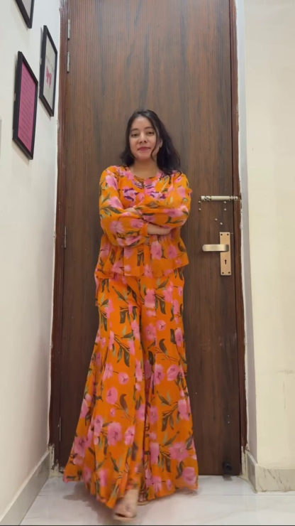 Floral Printed Square-Neck Tunic and Sharara Set