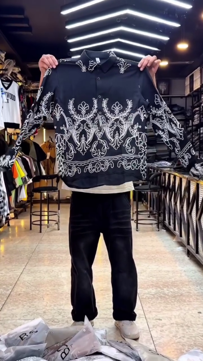 Men's Shirt with Oversized Floral Embroidery, Assorted Designs