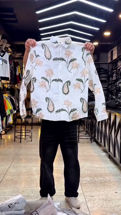 Men's Shirt with Oversized Floral Embroidery, Assorted Designs