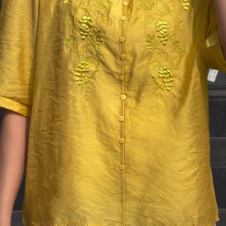 Mustard Yellow Vine Embroidered Shirt
