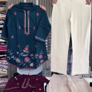 Embroidered Straight Kurti with Straight-Fit Pants