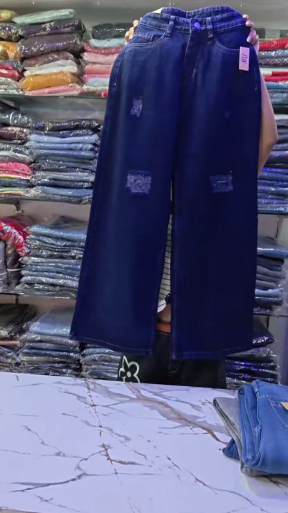 High-Rise Wide-Leg Distressed Jeans, Assorted Washes