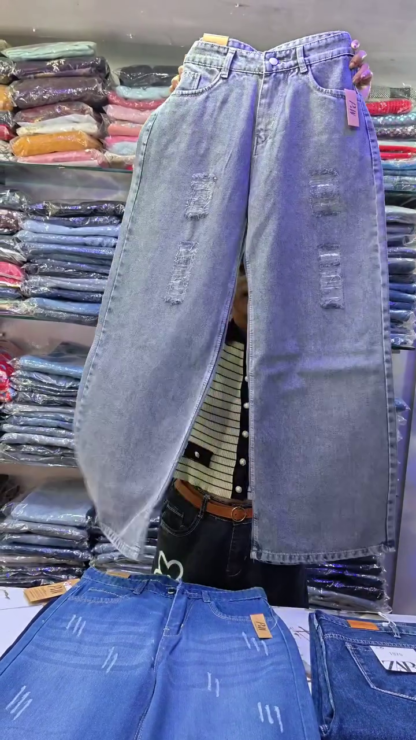 High-Rise Wide-Leg Distressed Jeans, Assorted Washes