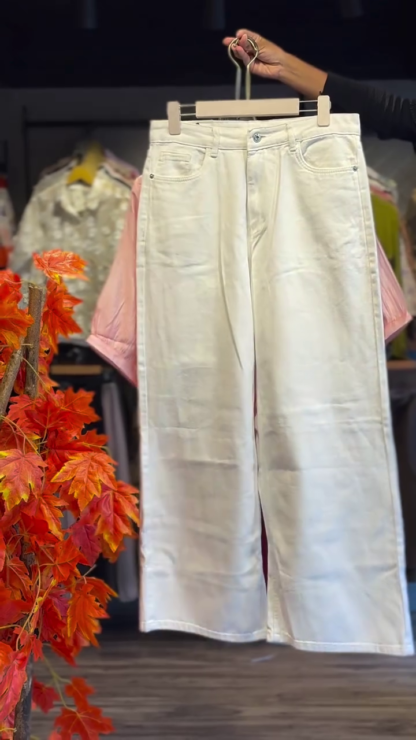 Blush Embroidered Shirt with Ivory Wide-Leg Pants